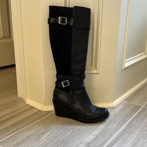 Cole Haan Black leather and suede knee high Patricia Boots.